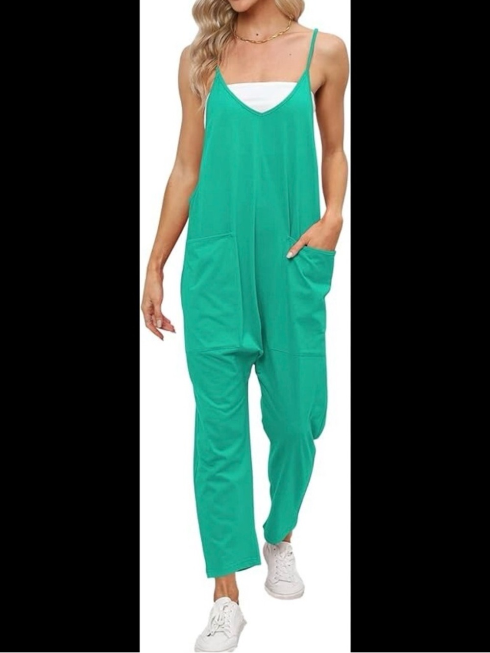 Free People Teal Spaghetti Strap Utility Jumpsuit